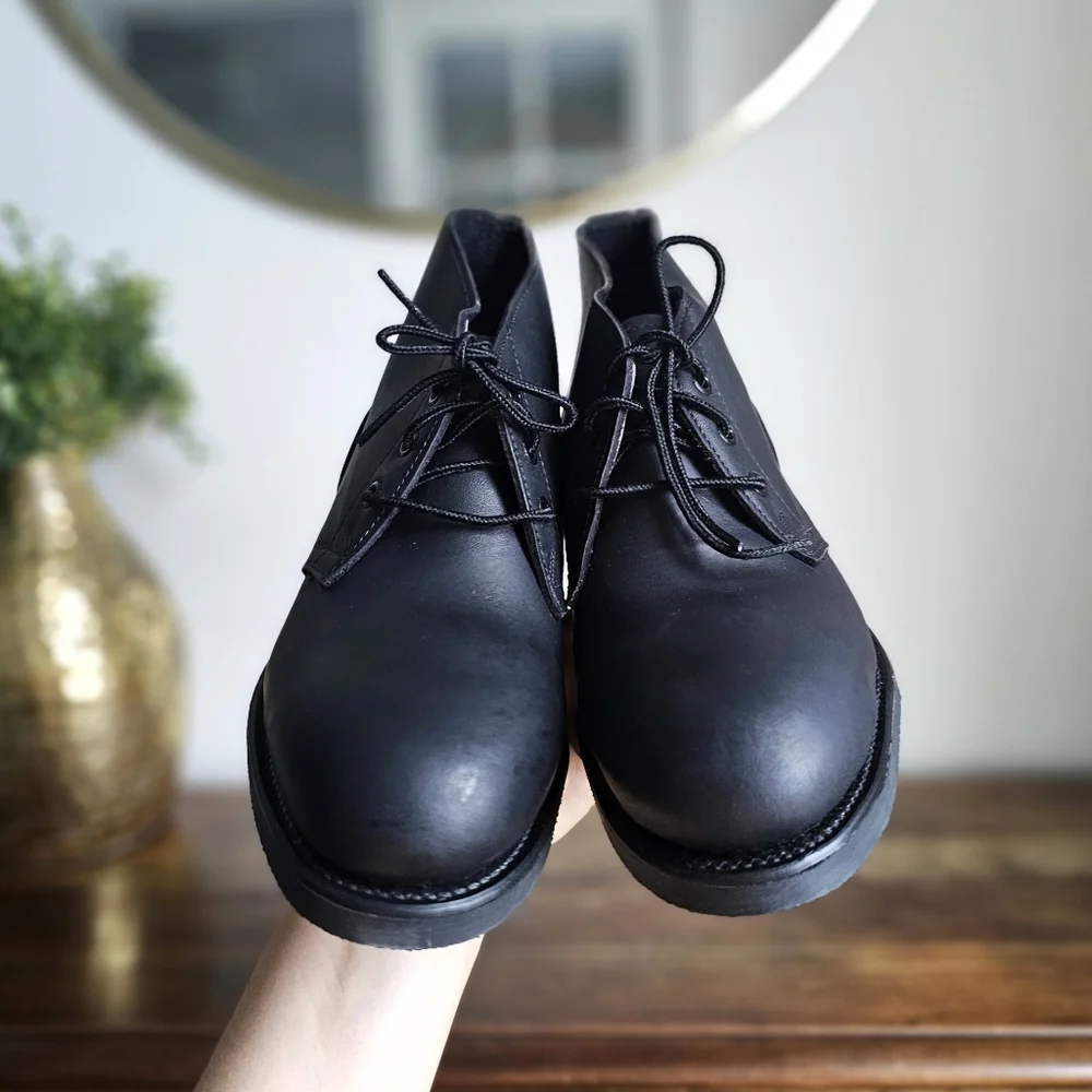 Vintage 1994 U.S. Military Steel Toe Chukka Boots Black Leather Men 6.5 Wide NOS